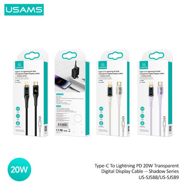 Cáp Sạc Nhanh C To Lightning USAMS SJ588 20W (1.2m, Trong suốt, Digital Display)