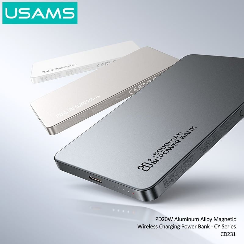 Pin Sạc Dự Phòng Không Dây Siêu Mỏng USAMS CD231 5000mAh 20W (15W Wireless Charging)