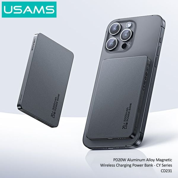 Pin Sạc Dự Phòng Không Dây Siêu Mỏng USAMS CD231 5000mAh 20W (15W Wireless Charging)