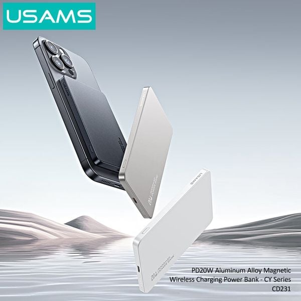 Pin Sạc Dự Phòng Không Dây Siêu Mỏng USAMS CD231 5000mAh 20W (15W Wireless Charging)