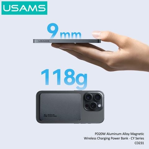 Pin Sạc Dự Phòng Không Dây Siêu Mỏng USAMS CD231 5000mAh 20W (15W Wireless Charging)