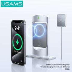 Pin Sạc Dự Phòng Không Dây Siêu Mỏng USAMS CD231 5000mAh 20W (15W Wireless Charging)