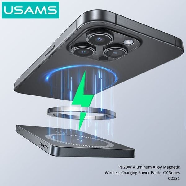 Pin Sạc Dự Phòng Không Dây Siêu Mỏng USAMS CD231 5000mAh 20W (15W Wireless Charging)