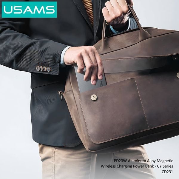 Pin Sạc Dự Phòng Không Dây Siêu Mỏng USAMS CD231 5000mAh 20W (15W Wireless Charging)