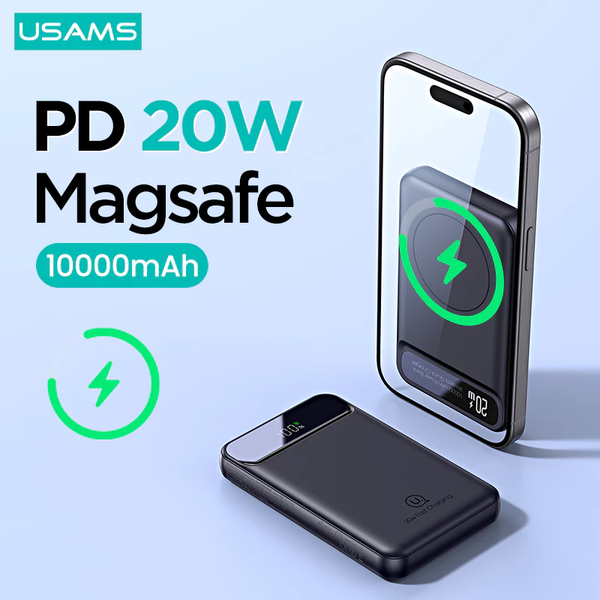 Pin Dự Phòng Không Dây MagSafe USAMS CD214 PB72 10000mAh 20W (QC3.0, Dual Port, Digital Display)