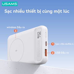 Pin Dự Phòng Không Dây MagSafe USAMS CD214 PB72 10000mAh 20W (QC3.0, Dual Port, Digital Display)