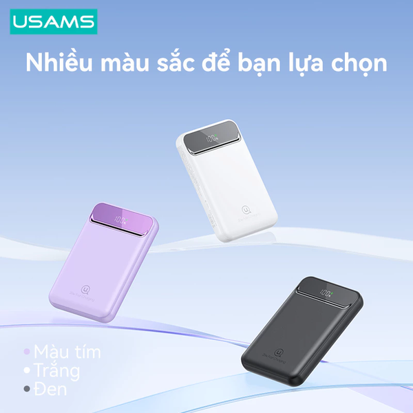 Pin Dự Phòng Không Dây MagSafe USAMS CD214 PB72 10000mAh 20W (QC3.0, Dual Port, Digital Display)