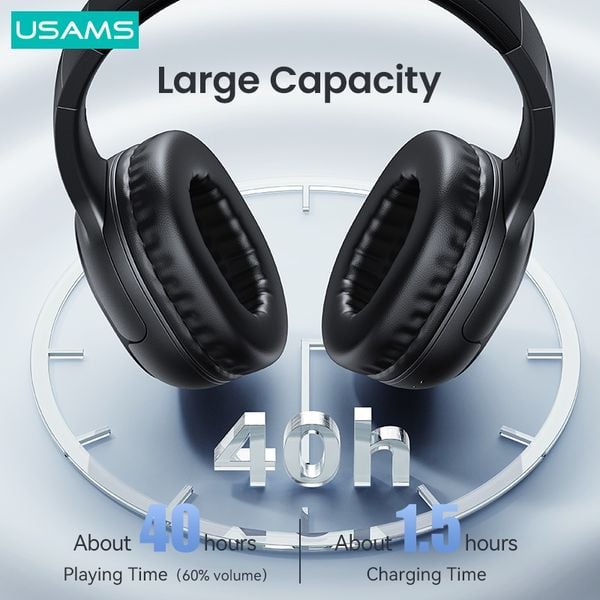 Tai Nghe Chụp Tai USAMS YG23 (Bluetooth v5.3, 300mAh, 40hrs, 3D Stereo Sound, HD calls, thumping bass, customized 3D stereo sound, immersive music listening)
