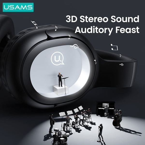Tai Nghe Chụp Tai USAMS YG23 (Bluetooth v5.3, 300mAh, 40hrs, 3D Stereo Sound, HD calls, thumping bass, customized 3D stereo sound, immersive music listening)