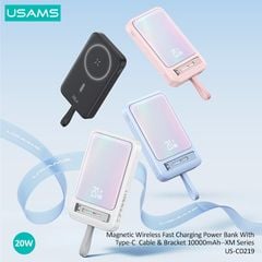 Pin Dự Phòng Không Dây USAMS CD219 10000mAh 20W (15W Wireless Charging, With Type-C Cable & Bracket)