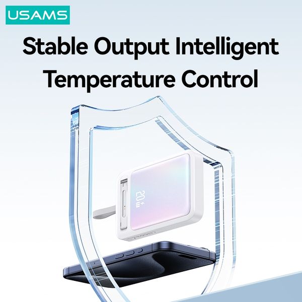 Pin Dự Phòng Không Dây USAMS CD219 10000mAh 20W (15W Wireless Charging, With Type-C Cable & Bracket)