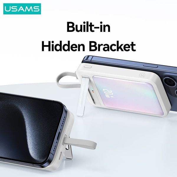 Pin Dự Phòng Không Dây USAMS CD219 10000mAh 20W (15W Wireless Charging, With Type-C Cable & Bracket)