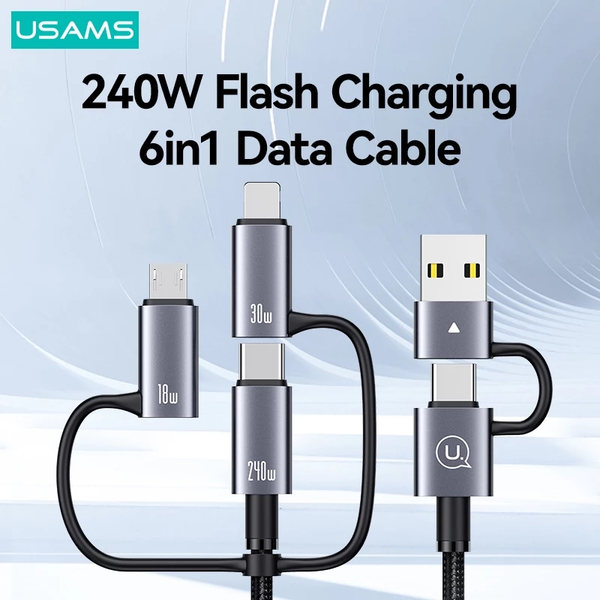 Cáp Sạc Nhanh 6 in 1 USAMS SJ737/SJ738 240W USB/Type-C sang M+L+C (480Mbps)