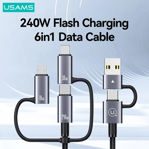 Cáp Sạc Nhanh 6 in 1 USAMS SJ737/SJ738 240W USB/Type-C sang M+L+C (480Mbps)