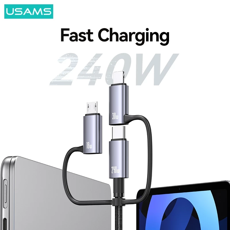 Cáp Sạc Nhanh 6 in 1 USAMS SJ737/SJ738 240W USB/Type-C sang M+L+C (480Mbps)