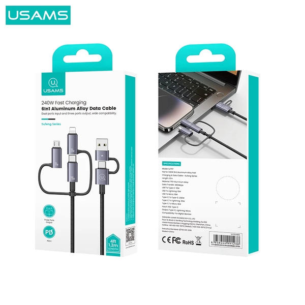 Cáp Sạc Nhanh 6 in 1 USAMS SJ737/SJ738 240W USB/Type-C sang M+L+C (480Mbps)