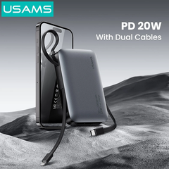 Pin Dự Phòng USAMS CD228 10000mAh 20W (Digital Display, Kèm Cáp Type-C + Lightning)