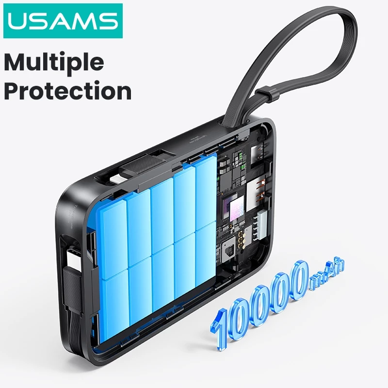 Pin Dự Phòng USAMS CD228 10000mAh 20W (Digital Display, Kèm Cáp Type-C + Lightning)