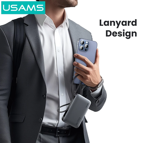 Pin Dự Phòng USAMS CD228 10000mAh 20W (Digital Display, Kèm Cáp Type-C + Lightning, 3C Certification)