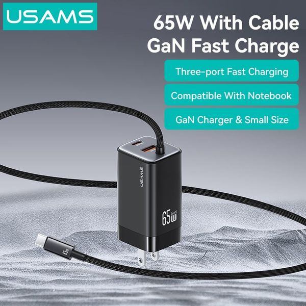 Củ Sạc Nhanh 2C+1A GaN USAMS CC273 65W (With Type-C Built-in cable)
