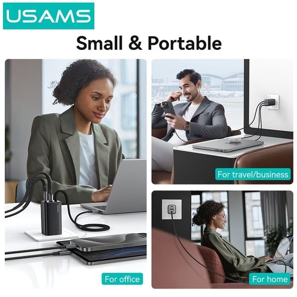 Củ Sạc Nhanh 2C+1A GaN USAMS CC273 65W (With Type-C Built-in cable)