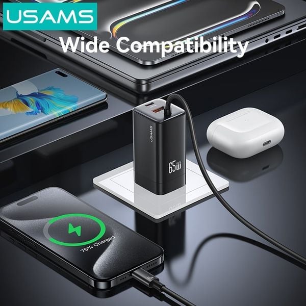Củ Sạc Nhanh 2C+1A GaN USAMS CC273 65W (With Type-C Built-in cable)