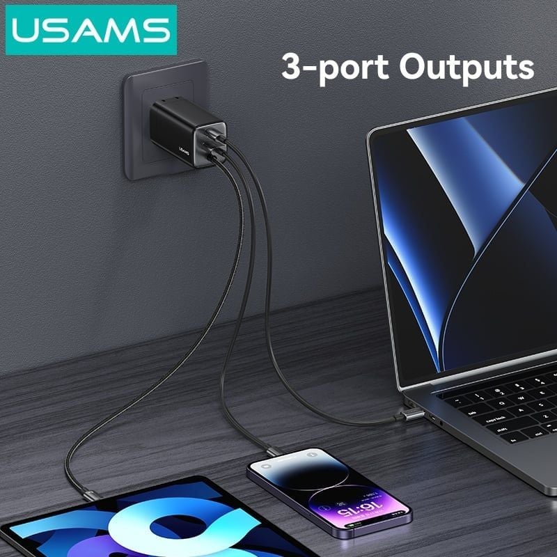 Củ Sạc Nhanh 2C+1A GaN USAMS CC273 65W (With Type-C Built-in cable)