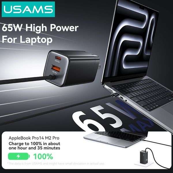 Củ Sạc Nhanh 2C+1A GaN USAMS CC273 65W (With Type-C Built-in cable)