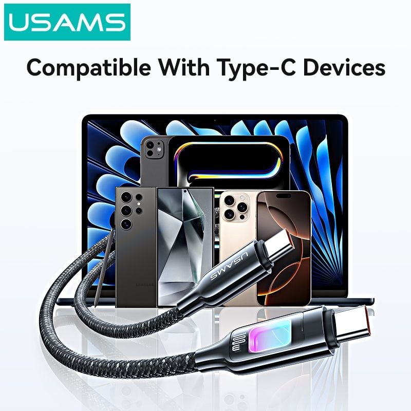 Cáp Sạc Nhanh C to C USAMS SJ750 100W (480Mbps, Colorful LED Light)