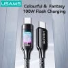 Cáp Sạc Nhanh C to C USAMS SJ750 100W (480Mbps, Colorful LED Light)