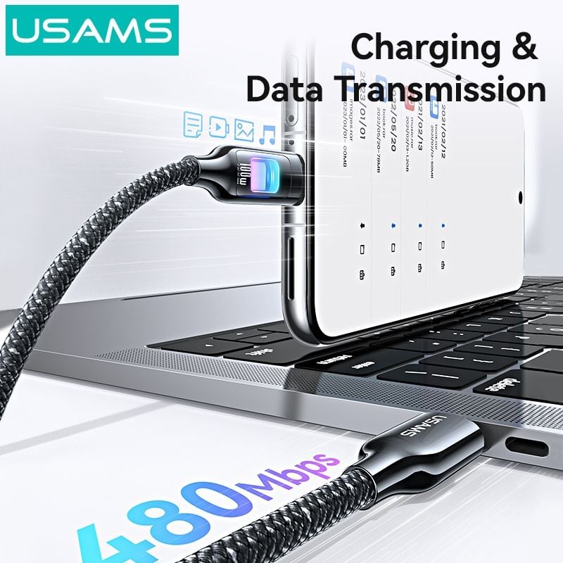 Cáp Sạc Nhanh C to C USAMS SJ750 100W (480Mbps, Colorful LED Light)