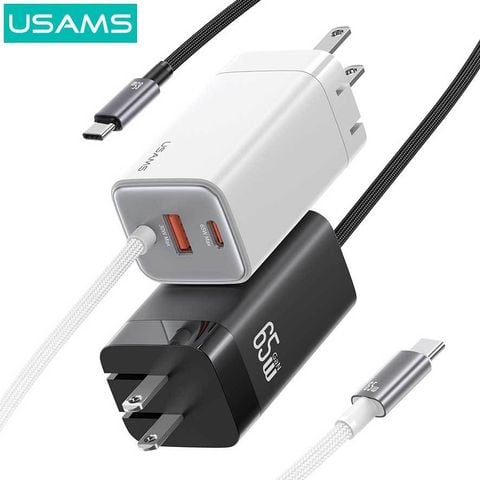 Củ Sạc Nhanh 2C+1A GaN USAMS CC273 65W (With Type-C Built-in cable)