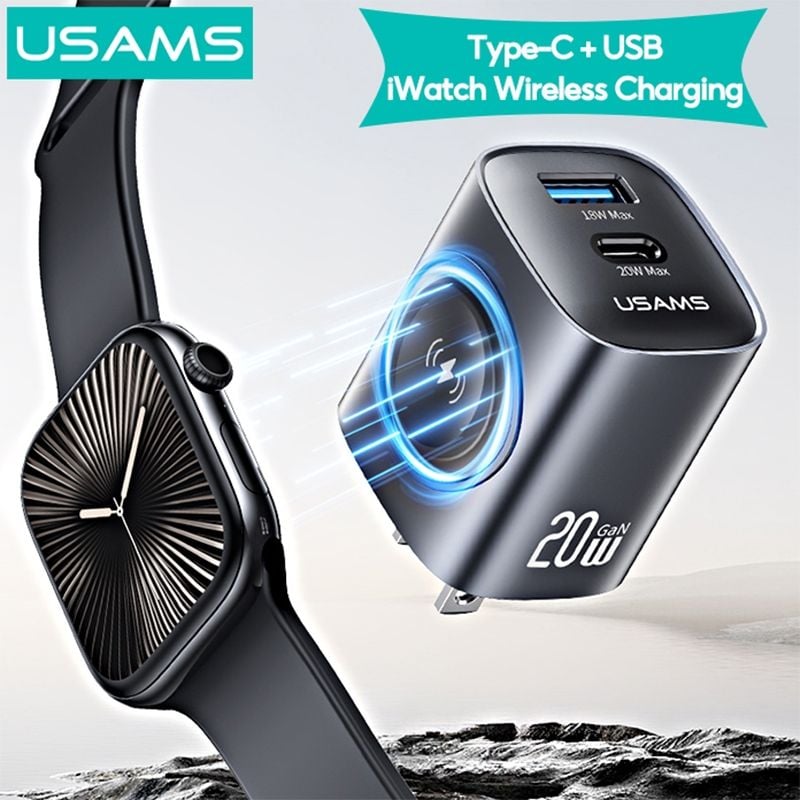 Củ Sạc Nhanh Đa Năng C+A GaN USAMS CC293 T67 20W (With iWatch Charger)
