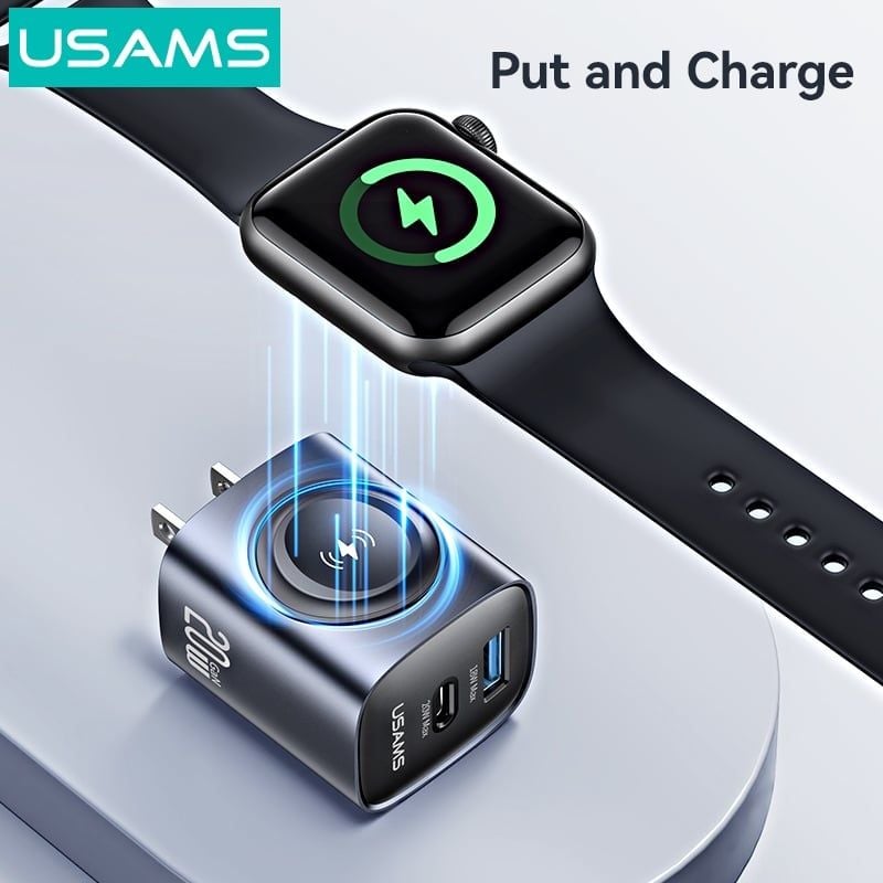 Củ Sạc Nhanh Đa Năng C+A GaN USAMS CC293 T67 20W (With iWatch Charger)