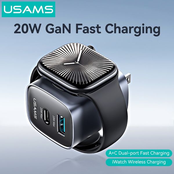 Củ Sạc Nhanh Đa Năng C+A GaN USAMS CC293 T67 20W (With iWatch Charger)