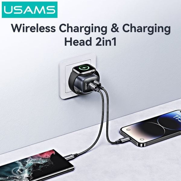 Củ Sạc Nhanh Đa Năng C+A GaN USAMS CC293 T67 20W (With iWatch Charger)