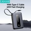 Pin Dự Phòng USAMS CD243 20000mAh 65W (Digital Display, 3-Port, With Built-in Type-C Cable, 3C Certification)