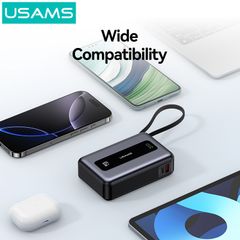 Pin Dự Phòng USAMS CD243 20000mAh 65W (Digital Display, 3-Port, With Built-in Type-C Cable)
