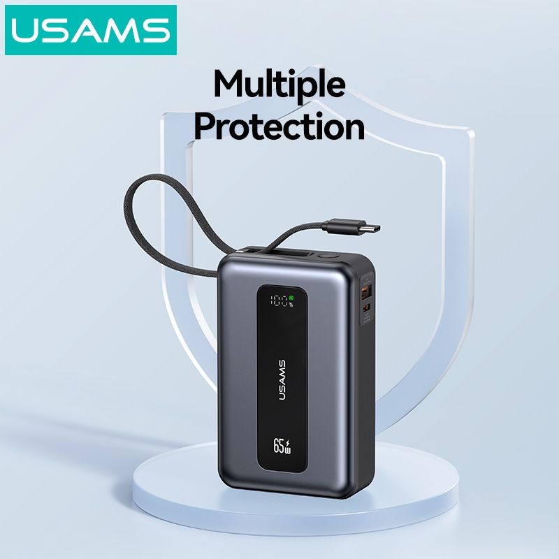 Pin Dự Phòng USAMS CD243 20000mAh 65W (Digital Display, 3-Port, With Built-in Type-C Cable)