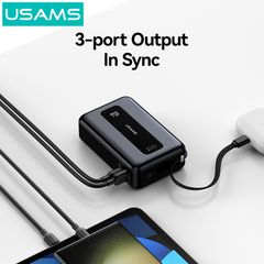 Pin Dự Phòng USAMS CD243 20000mAh 65W (Digital Display, 3-Port, With Built-in Type-C Cable)