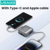 Pin Dự Phòng USAMS CD240 10000mAh 20W (Digital Display, With Dual Built-in C+Lightning Cable, 3C Certification)