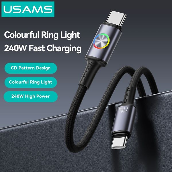 Cáp Sạc Nhanh C to C USAMS SJ751 240W (Colorful Light, 480Mbps, 1.2m)