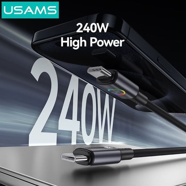 Cáp Sạc Nhanh C to C USAMS SJ751 240W (Colorful Light, 480Mbps, 1.2m)