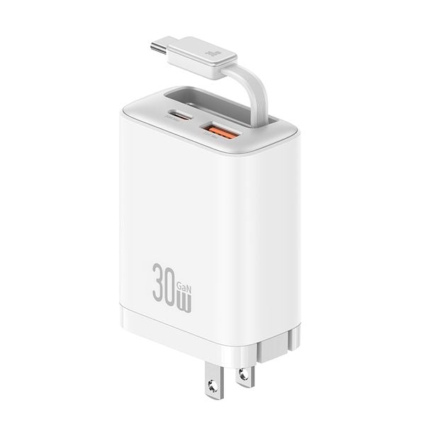 Củ Sạc Nhanh 2C+1A GaN USAMS CC297 30W (With Type-C Rectangle Built-in cable)