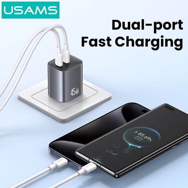 Củ Sạc Nhanh 2C GaN USAMS CC306 45W (Dual Type-C port, Multiple Protection)