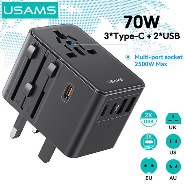 Củ Sạc Du Lịch 3C+2A USAMS CC310 70W (US/AU/UK/EU)