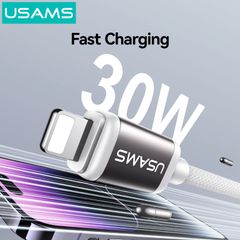 Cáp Sạc Nhanh C to Lightning USAMS SJ757 30W (1.2m, 480Mbps, Nylon Braided Cable)