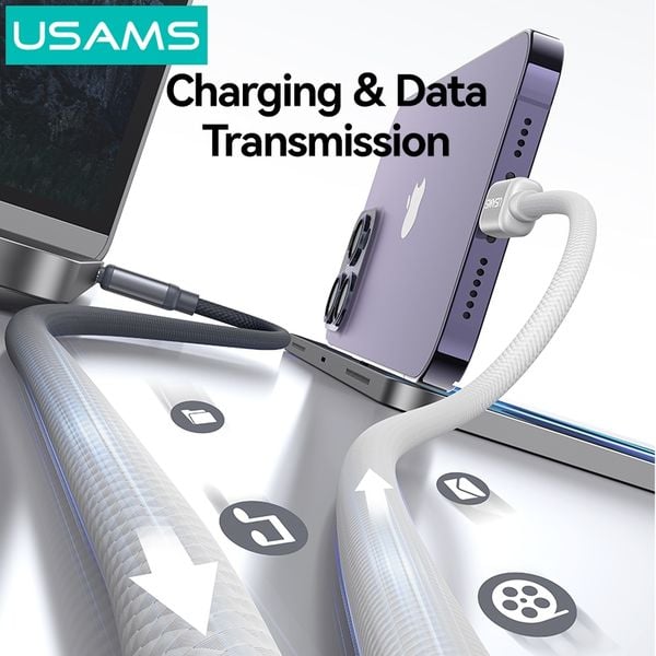 Cáp Sạc Nhanh C to Lightning USAMS SJ757 30W (1.2m, 480Mbps, Nylon Braided Cable)