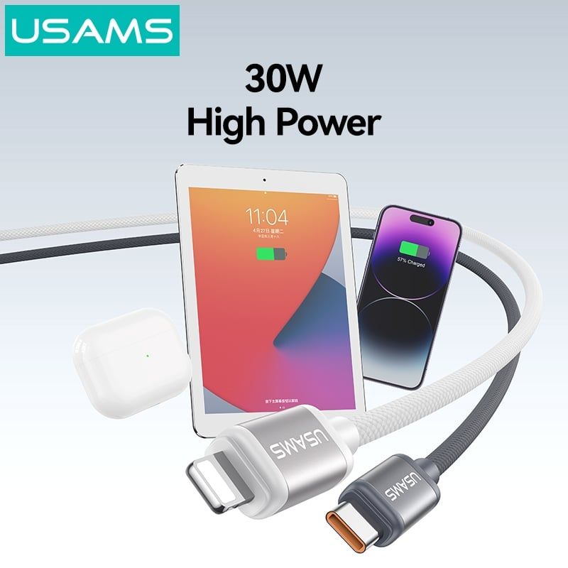 Cáp Sạc Nhanh C to Lightning USAMS SJ757 30W (1.2m, 480Mbps, Nylon Braided Cable)