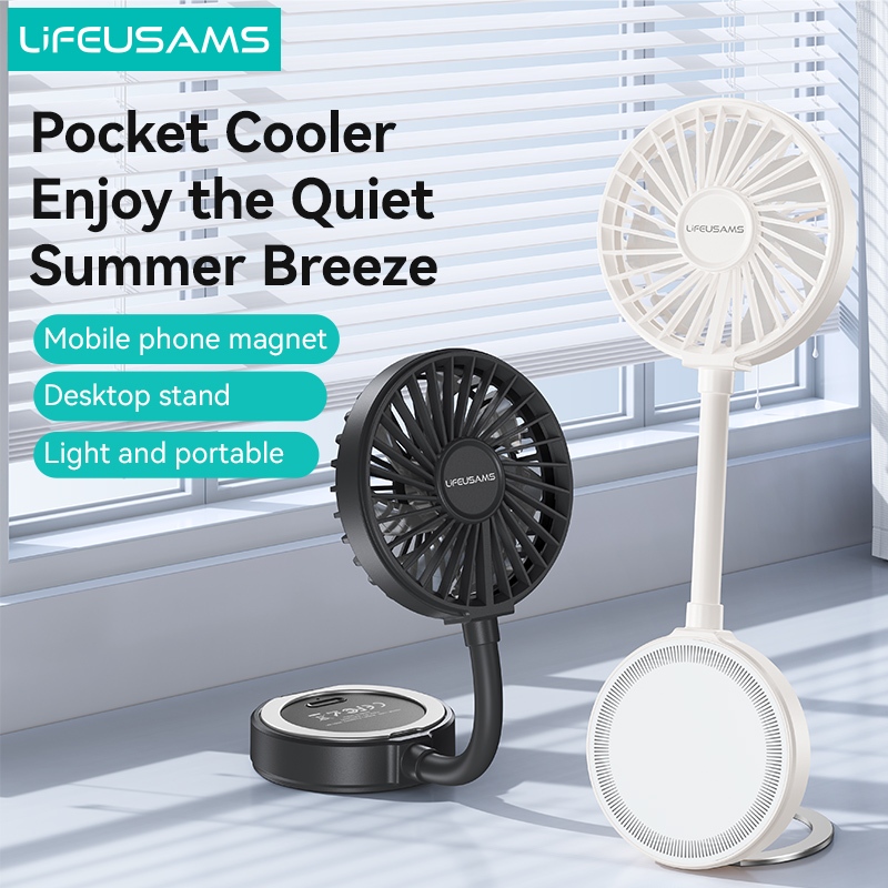 Quạt Cầm Tay USAMS LU02 3.9W (360° Free Rotation, With stand, 7pcs High-speed Spiral Blades, 900mAh, Strong Magnetic Suction, Three Gear Wind)